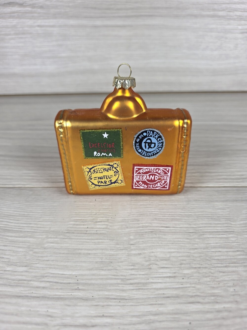 Glass Suitcase Ornament Travel-Themed Multicolor Hand-Painted 146A14
